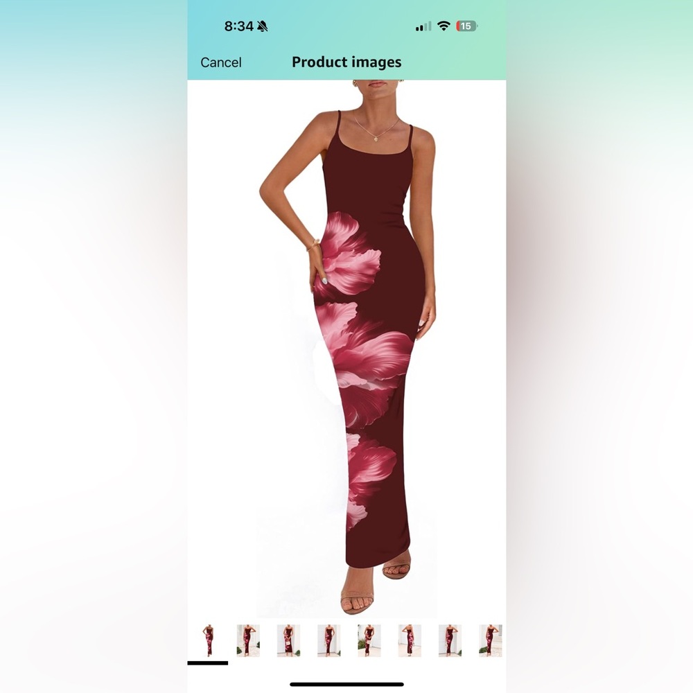 Elegant Burgundy Maxi Dress with Pink Floral Design